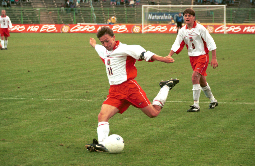 Rok 1997, mecz Polska - Litwa. Jerzy Brzęczek i Cezary Kucharski.